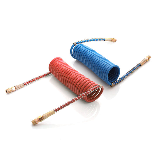 Coiled Air Hose 15FT Coil Air Brake Line (15' Length x 12" Tractor Lead) for Universal